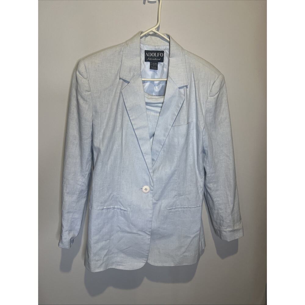 NWT Adolfo International Skirt Suit Pale Blue Linen/cotton Oversized Jacket Sz 4